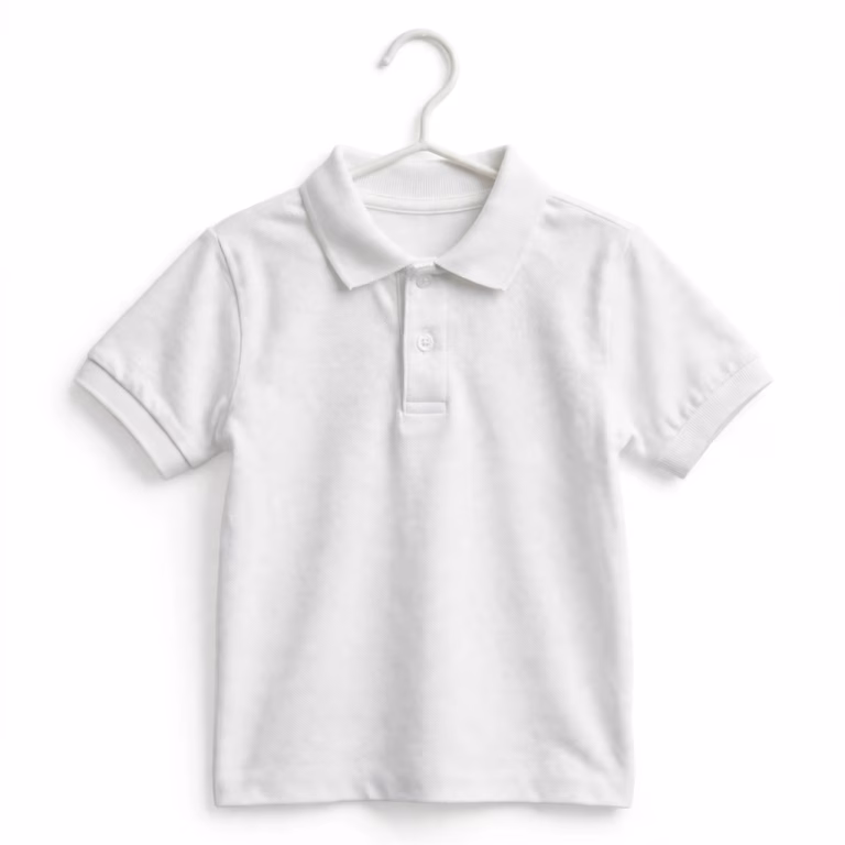 Boys white school uniform polo shirt front view