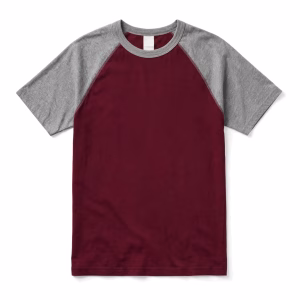 Burgundy Grey Raglan Baseball T Shirt Front View