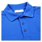 Employee Uniform Polo Shirt Supplier Bright Blue Collar Close Up
