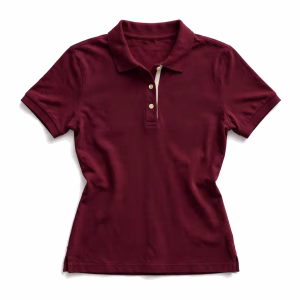 Womens burgundy polo shirt front view
