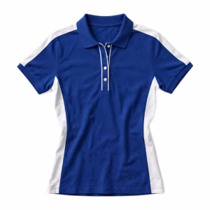 Womens royal blue panel polo shirt front view